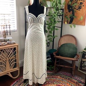 Free People Cream and Blue Midi Dress